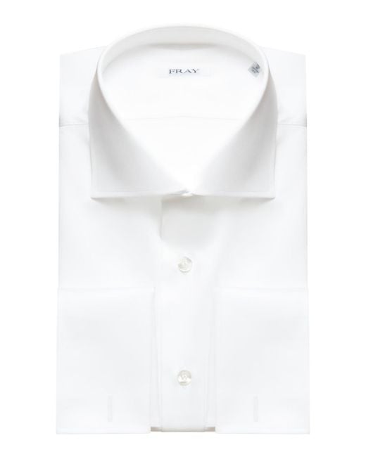 Fray White Cotton Shirt With Twin Cuffs for men