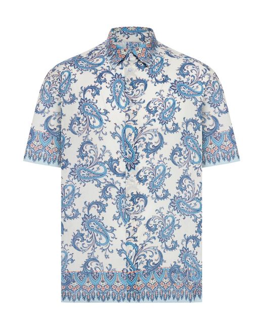 Camicia over in mussola di cotone con motivo paisley floreale di Etro in Blue da Uomo