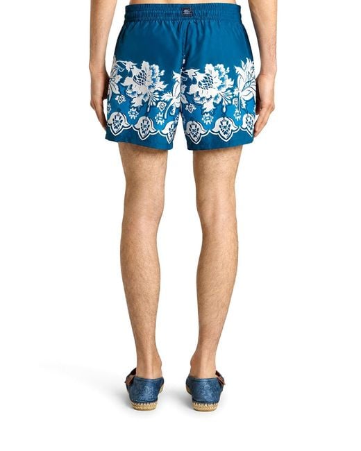 Etro Blue Floral Print Swimsuit for men