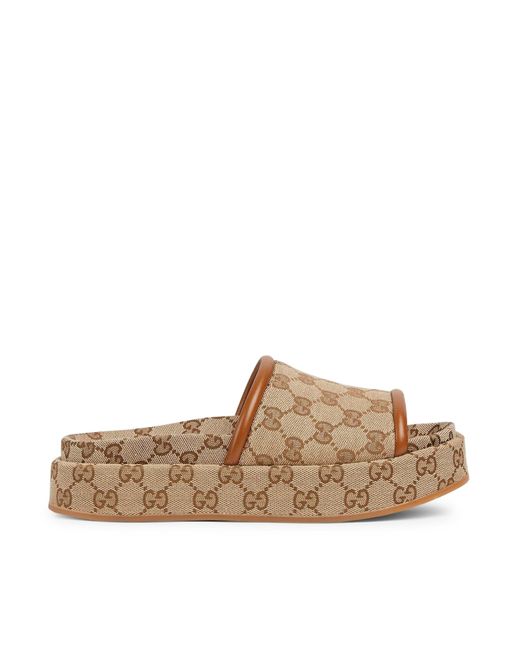Gucci Brown Platform Sandal With Gg