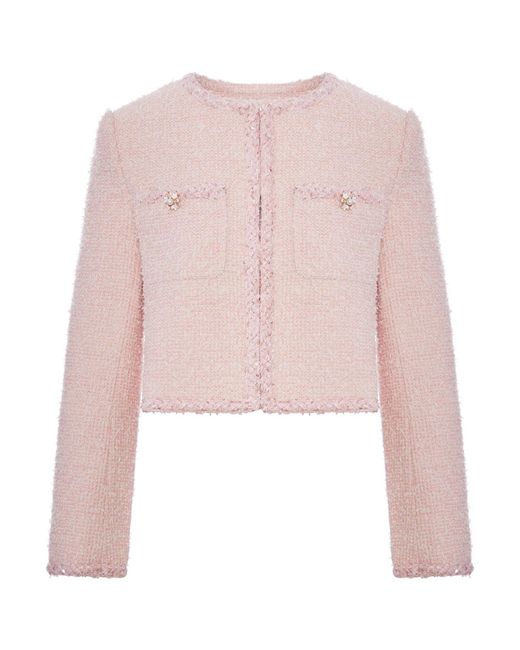Self-Portrait Pink Cropped Boucle Jacket