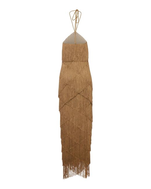 Bless Natural Long Halter Dress With Fringes