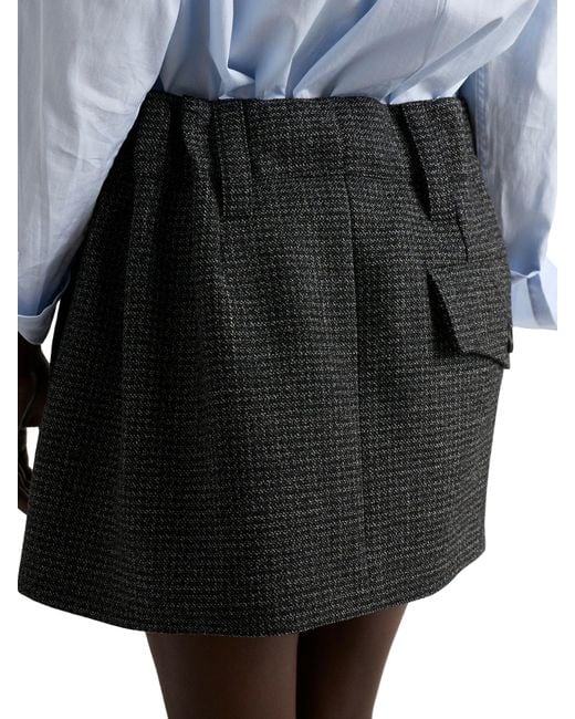 Prada Gray Vichy Pattern Mouliné Wool Mini Skirt