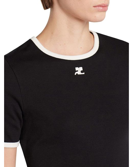 Courreges Blue Cotton T Shirt With Contrasting Profiles