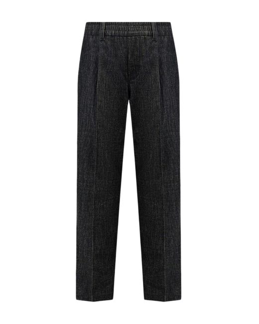 Brunello Cucinelli Black baggy Trousers In Dark Polished Denim With Shiny Loop Details