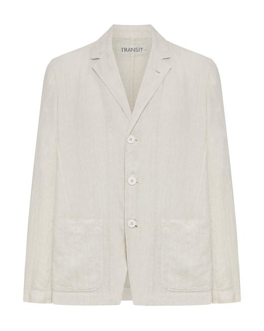 Transit White Single-breasted Tailored Linen Jacket for men