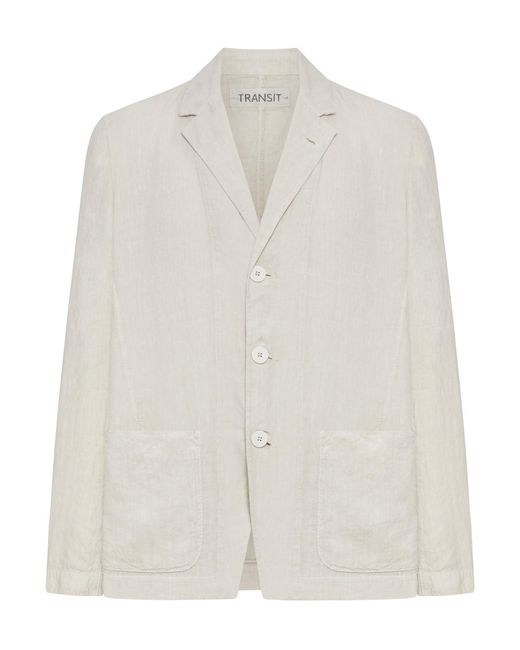 Transit White Single-breasted Tailored Linen Jacket for men