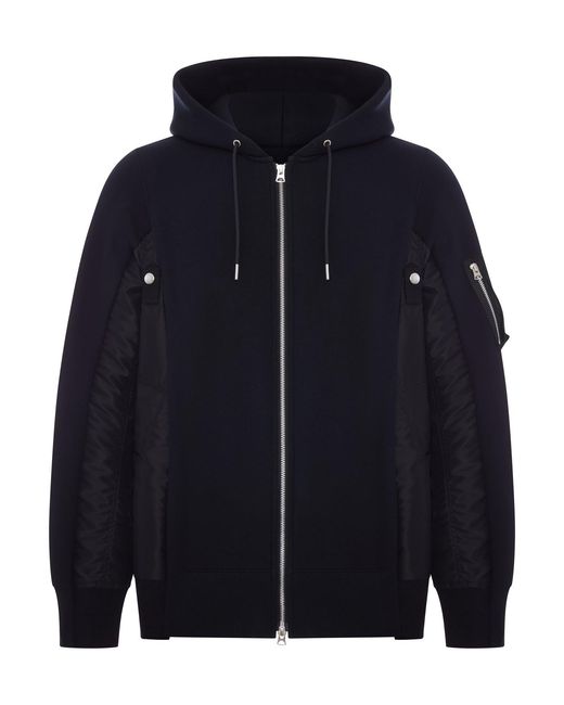 Sacai Blue Cotton And Nylon Zip-Up Hoodie for men