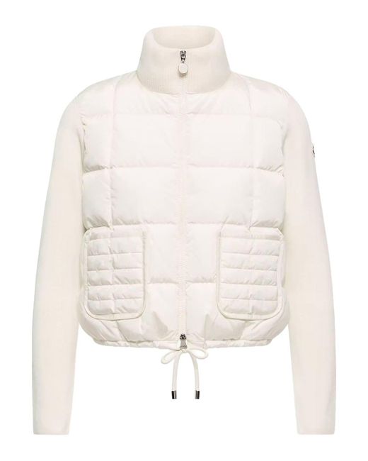 Cardigan imbottito in lana con zip e trapuntatura a quadri di Moncler in White