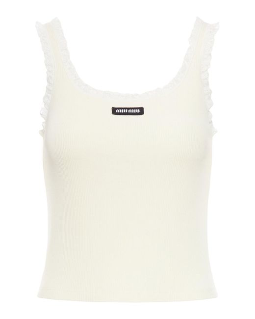 miu miu リボン付きホワイトタンクトップ miu miu リボン付きホワイトタンクトップ Miu Miu Ribbed Tank