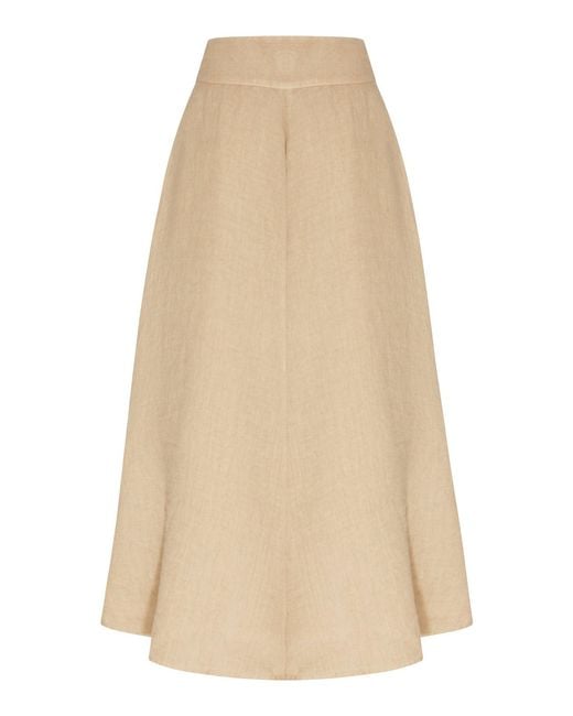 120% Lino Natural Long Linen Flower Skirt With Waistband