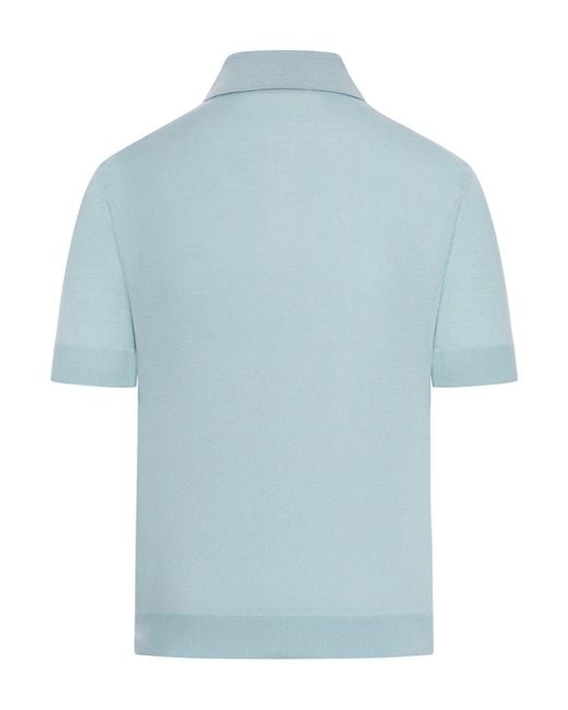 Gucci Blue Wool And Silk Knitted Polo Shirt