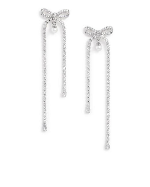 Self-Portrait White Crystal And Pearl Bow Dangling Earrings