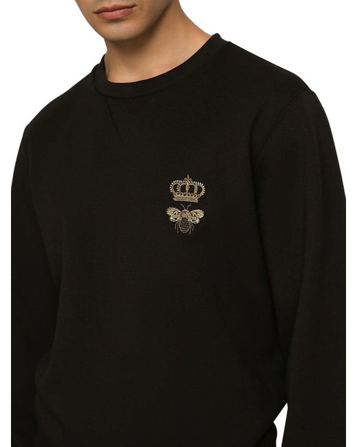 Felpa jersey cotone con ricamo di Dolce & Gabbana in Black da Uomo