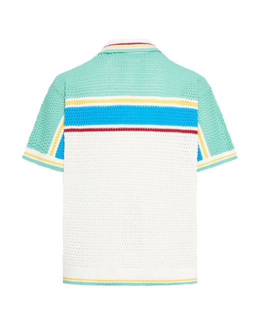 Casablancabrand Blue Crochet Effect Tennis Shirt for men