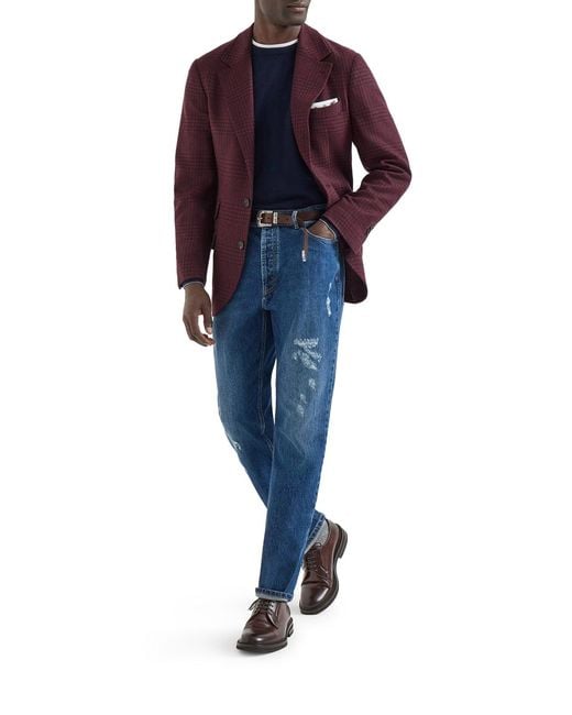 Brunello Cucinelli Blue Essential Crew Neck Cashmere Sweater for men