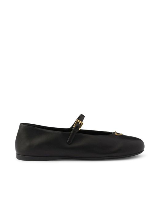 Prada Black Nappa Leather Ballet Flats With Logo