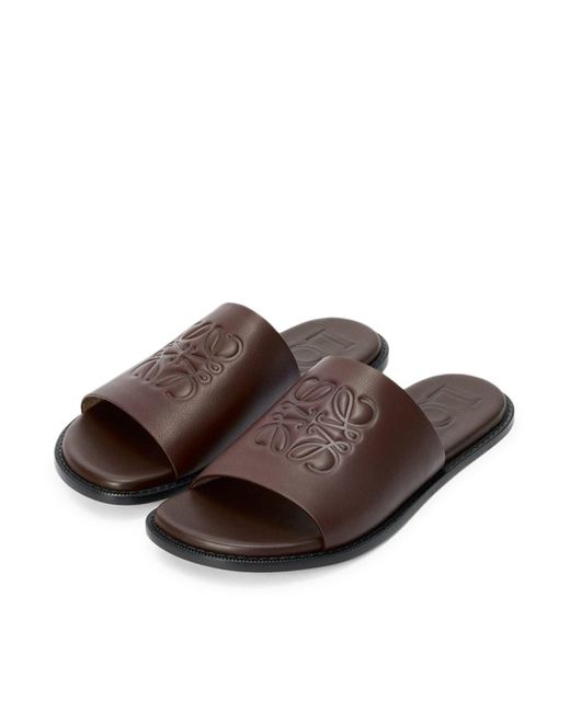 Loewe Brown Slide Anagram Flex In Soft Calfskin for men