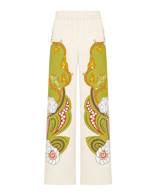 LaDoubleJ White Silk Palazzo Trousers With Placed Print
