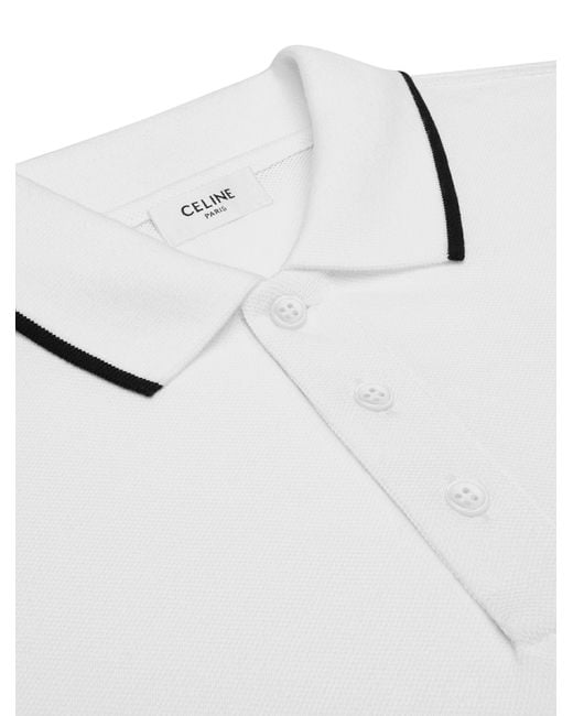Céline White Classic Polo Shirt In Off- / Black Cotton Pique for men