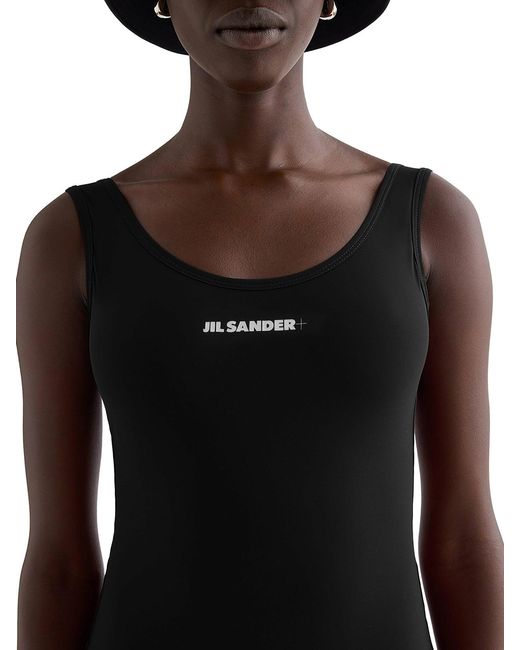 Jil Sander Blue Logo Printed One-Piece Swimsuit