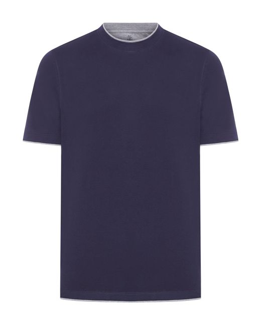 T-shirt in cotone con dettagli a strati di Brunello Cucinelli in Blue da Uomo