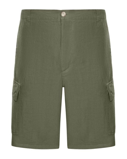 120% Lino Green Linen Cargo Bermuda Shorts for men