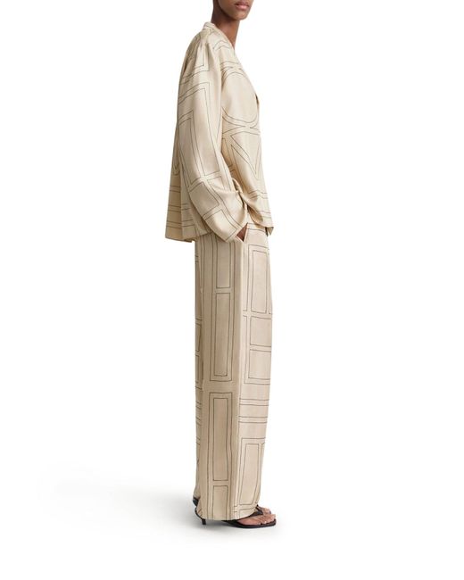 Totême  Natural Silk Trousers With Monogram