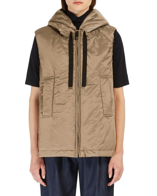 Max Mara Brown Padded Vest With Hood