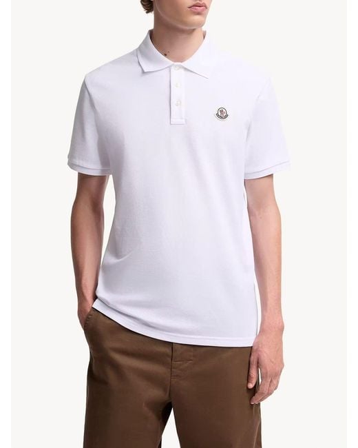 Moncler White Cotton Piquet Polo Shirt With Logo Patch for men