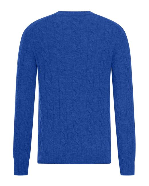 Nome G Blue Shetland Wool Cable-Knit Crewneck for men