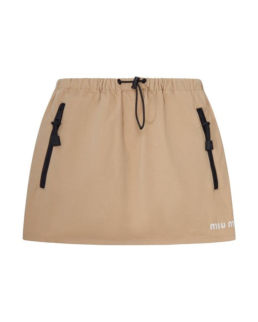 Miu Miu Natural Cotton Gabardine Miniskirt With Drawstring