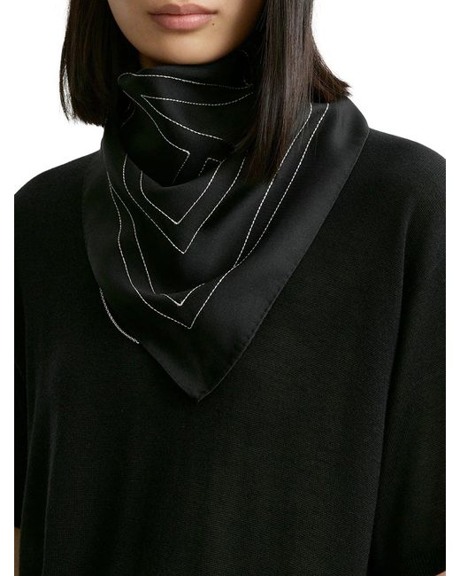Totême Black Silk Scarf With Monogram Embroidery