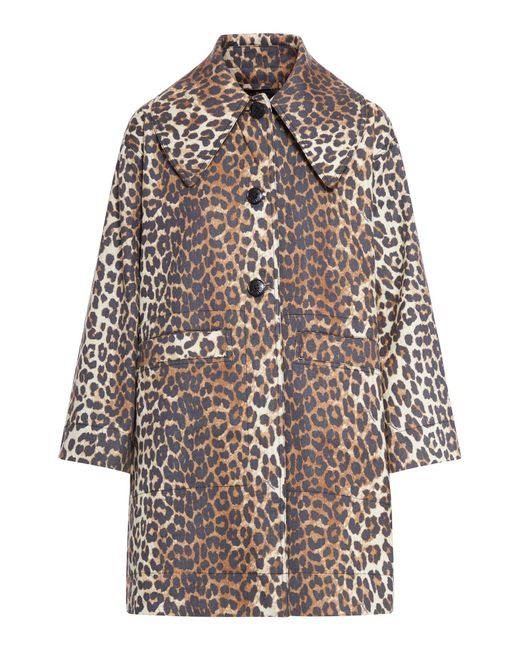 Ganni Gray Single-breasted Coat With Print