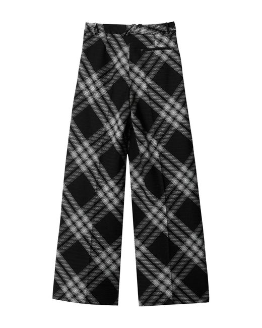 Burberry Black Wool Check Pleated Trousers