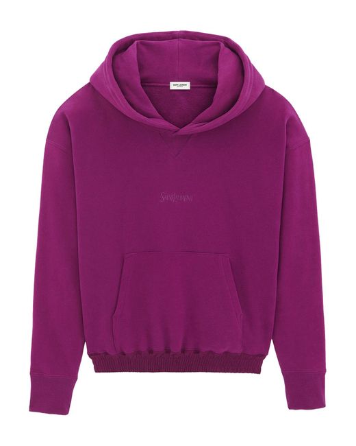 Saint Laurent Purple Cotton Embroidered Logo Hoodie for men
