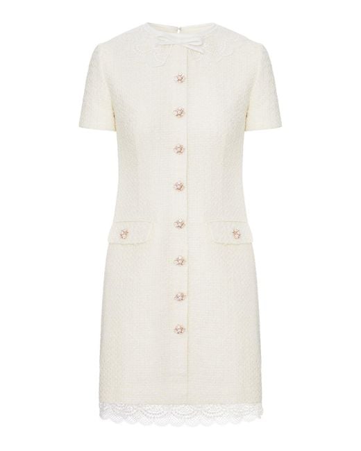Self-Portrait White Coloured Mini Dress With Boucle Lace Coverings
