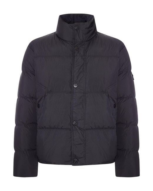Stone Island Blue Padded Down Jacket With High Collar for men
