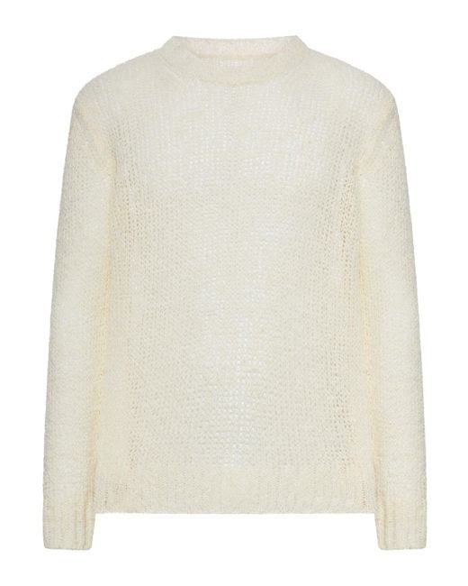 Jil Sander White Perforated Crew Neck Sweater for men