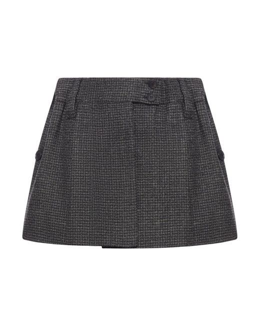 Prada Gray Vichy Pattern Mouliné Wool Mini Skirt