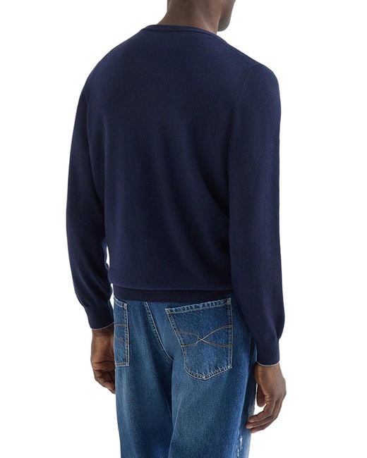 Brunello Cucinelli Blue Essential Crew Neck Cashmere Sweater for men