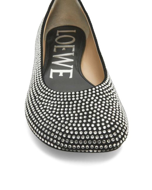 Loewe Gray Toy Ballerinas In Suede And All-over Rhinestones