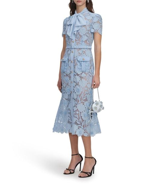 Self-Portrait Blue Midi Lace Dress With Layers On The Neck