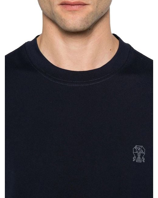 Brunello Cucinelli Black Cotton T-shirt With Contrasting Logo Print for men