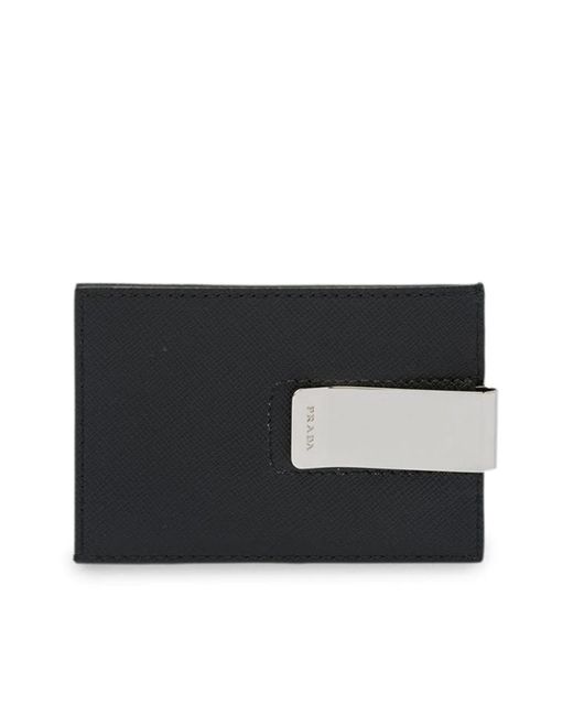 Prada Money Clip Cardholder in Black for Men | Lyst