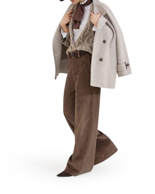 Brunello Cucinelli White Wool And Cashmere Caban With Shiny Cuff Details