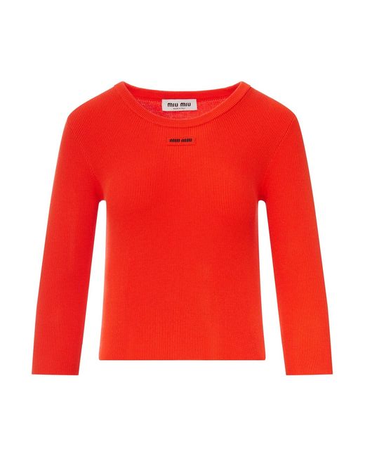 Miu Miu Red Crew Neck Cotton Sweater