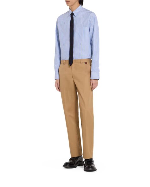 Gucci Blue Striped Cotton Poplin Shirt With Logo for men