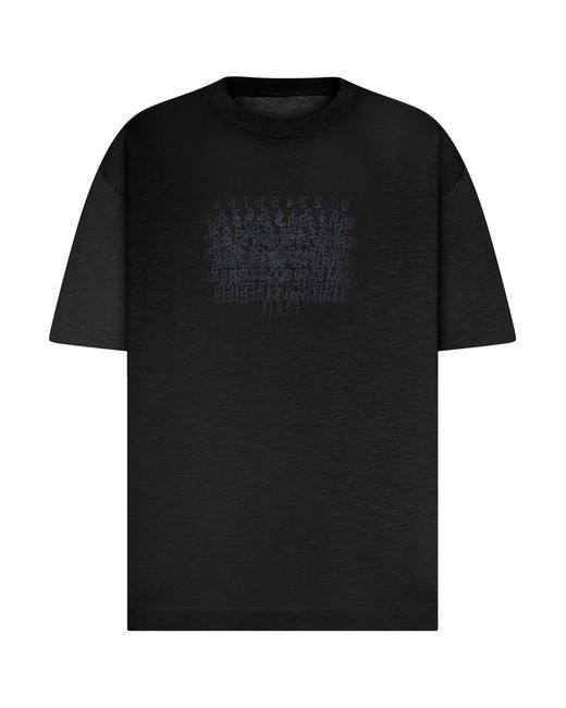 Maison Margiela Black Cotton T-Shirt With Tone-On-Tone Lettering Print for men