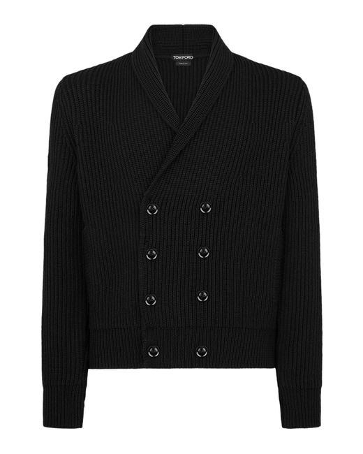 Tom Ford Black Wool Silk Shawl Collar Cardigan for men